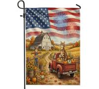Drapeaux de jardin en lin pour chat du Bengale d'automne 30,5 x 45,7 cm pour extérieur, ferme, grange, camion de grange, drapeau vertical standard en lin, imprimé récolte de campagne avant cour, cour