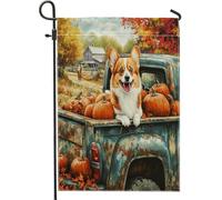 Drapeaux de jardin en lin pour extérieur, motif camion de campagne d'automne Corgi, 30,5 x 45,7 cm, drapeau vertical standard pour maison, ferme, cour, pelouse, décoration extérieure