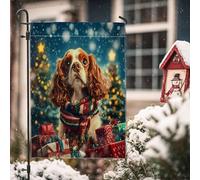 Drapeaux de jardin en lin pour extérieur, scène de Noël standard, motif cavalier King Charles Spaniel, 30,5 x 45,7 cm, décoration extérieure