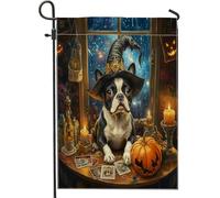 Drapeaux de jardin en lin pour extérieur, tarot, astrologie, chiot de Boston Terrier, 30,5 x 45,7 cm pour extérieur, tarot, astrologie, chiot vertical, pour maison, cour, jardin, pelouse, décoration