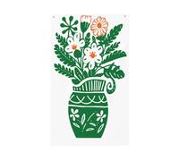 Drapeaux de jardin en linoléum, vase de fleurs vertes et blanches, bannière de vœux de saison de 90 x 150 cm avec œillets, décorations de fête intérieures et extérieures pour la maison