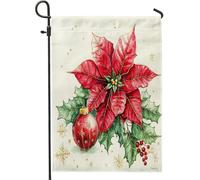 Drapeaux de jardin en poinsettia « Merry Christmas » - 30,5 x 45,7 cm - Double face pour décoration extérieure - Jolies boules de Noël - Drapeau en toile - Pour vacances, Nouvel An - Petit drapeau de