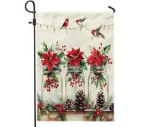 Drapeaux de jardin en poinsettia « Merry Christmas » - 30,5 x 45,7 cm - Double face pour décoration extérieure, drapeau en toile cardinal de Noël bizarre - Pour les vacances, le Nouvel An - Petit