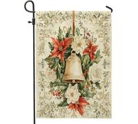Drapeaux de jardin en poinsettia Merry Christmas 30,5 x 45,7 cm pour extérieur, cloches amusantes de Noël, drapeaux verticaux standard en lin, vacances, Nouvel An, cour, cour, pelouse, décoration
