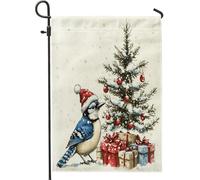 Drapeaux de jardin en toile de jugement bleu de Noël 30,5 x 45,7 cm double face pour extérieur, boîte cadeau d'arbre de Noël, drapeaux de pelouse, drapeaux d'hiver pour arrière-cour et petite maison