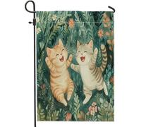 Drapeaux de jardin en toile de jute avec chats à poils courts - 30,5 x 45,7 cm - Double face pour l'extérieur - Jolies fleurs florales - Drapeaux de pelouse pour chaton - Décoration extérieure