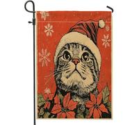 Drapeaux de jardin en toile de jute avec chats britanniques à poil court de Noël, 30,5 x 45,7 cm, double face pour l'extérieur, motif poinsettia de Noël, petits drapeaux de pelouse, pour maison
