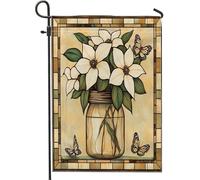 Drapeaux de jardin en toile de jute avec clématite printanière, 30,5 x 45,7 cm, double face pour extérieur, fleurs, feuilles, vitrail, petits drapeaux de maison, porche, pelouse, drapeaux floraux