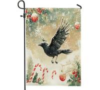 Drapeaux de jardin en toile de jute avec corbeaux et oiseaux - 30,5 x 45,7 cm - Double face pour l'extérieur - Motif aquarelle de Noël - Motif neige - Petits drapeaux de pelouse - Drapeaux d'hiver