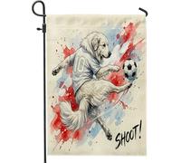 Drapeaux de jardin en toile de jute avec motif de football des Pyrénées - 30,5 x 45,7 cm - Double face pour l'extérieur - Motif de football aquarelle - Petits drapeaux de pelouse, pour maison ou