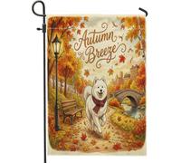 Drapeaux de jardin en toile de jute avec motif samoyède d'automne - 30,5 x 45,7 cm - Double face pour l'extérieur - Motif feuilles de campagne - Petits drapeaux de pelouse - Drapeaux d'automne pour la