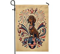 Drapeaux de jardin en toile de jute avec teckel de football - 30,5 x 45,7 cm - Double face - Pour extérieur, petite maison de football vintage - 4 juillet