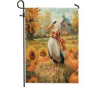 Drapeaux de jardin en toile de jute, cigognes, oiseaux, 30,5 x 45,7 cm, double face pour extérieur, ferme d'automne, citrouilles, drapeaux, pelouse, ferme, arrière-cour, petite maison, décoration