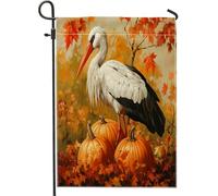 Drapeaux de jardin en toile de jute, de cigognes d'automne - 30,5 x 45,7 cm - Double face pour extérieur, citrouilles d'automne vintage en toile de jute, drapeaux de pelouse, feuilles de jardin
