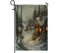 Drapeaux de jardin en toile de jute de Noël pour jardin, ferme, 30,5 x 45,7 cm, double face pour extérieur, pavillon forestier de Noël, motif neige, petits drapeaux de pelouse, ferme, vacances, maison