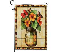 Drapeaux de jardin en toile de jute de printemps, capucine avant et arrière, 30,5 x 45,7 cm, double face pour extérieur, fleurs, feuilles, vitrail, petits drapeaux de maison, porche, pelouse, drapeaux