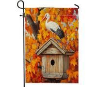 Drapeaux de jardin en toile de jute et cigognes d'automne - 30,5 x 45,7 cm - Double face pour extérieur, nichoir d'automne, feuille d'érable - Drapeaux amusants pour jardin, petite maison, décoration