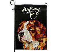 Drapeaux de jardin en toile de jute pour chien St. Bernard d'automne - 30,5 x 45,7 cm - Double face pour extérieur, feuilles d'automne - Pour petite maison, porche, pelouse