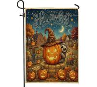 Drapeaux de jardin en toile de jute pour Halloween, paresseux avant cour, arrière-cour, 30,5 x 45,7 cm, double face pour extérieur, ferme, vacances, animaux, petite maison, citrouilles, porche