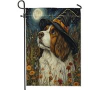 Drapeaux de jardin en toile de jute pour Halloween, sorcière Saint-Bernard, 30,5 x 45,7 cm, double face pour extérieur, chiot cool, motif floral, petits drapeaux de pelouse, drapeau amusant pour
