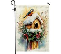 Drapeaux de jardin en toile de jute pour jardin, jardin, 30,5 x 45,7 cm, double face pour l'extérieur, motif aquarelle amusant de nichoir pour oiseaux, petits drapeaux de pelouse, drapeaux d'hiver