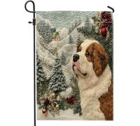 Drapeaux de jardin en toile pour chien Saint-Bernard de Noël 30,5 x 45,7 cm double face pour extérieur, motif arbre de Noël, drapeaux de maison en toile standard, drapeaux de maison pour animaux de
