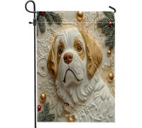 Drapeaux de jardin en toile standard avec motif de chien Saint-Bernard de Noël 30,5 x 45,7 cm double face pour l'extérieur, motif de Noël amusant et luxueux, drapeaux de maison, drapeaux de maison