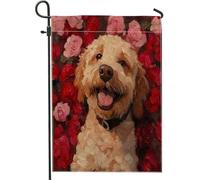 Drapeaux de jardin en toile standard pour la Saint-Valentin, 30,5 x 45,7 cm, double face pour extérieur, motif chiot rose amant, drapeau de maison, drapeau de maison pour animal domestique, cour, cour
