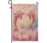 Drapeaux de jardin en toile verticale standard pour la Saint-Valentin, 30,5 x 45,7 cm, pour extérieur, océan, mer, vie marine, cœur d'amour, drapeau de maison, couple d'amant, de cour, de pelouse