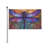 Drapeaux de jardin en verre vitrail avec œillets - Motif libellule violette - 0,9 x 1,5 m