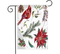 Drapeaux De Jardin Ensemble De Cardinaux Vintage Aquarelle Éléments De Noël Houx Vacances Invitation Plante Sur Bordure Flore Lavable Bannière De Drapeaux, Pour Balcon, Jardin, 30x45cm