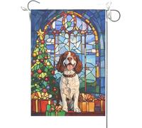 Drapeaux De Jardin Épagneul Springer Anglais Avec Un Motif De Vitrail Vibrant Et Un Fond Fleuri Bannières Extérieure Durable Bannière Jardins Résistant Drapeaus Décoratif Pour Défilé 30X45CM