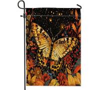 Drapeaux de jardin esthétiques d'automne en forme de papillons de 30,5 x 45,7 cm pour extérieur, drapeau vertical vintage d'automne en lin pour maison, plantes rétro, fleurs, avant, cour, pelouse