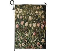 Drapeaux de jardin esthétiques de printemps 30,5 x 45,7 cm pour extérieur, fleur victorienne standard en lin pour maison, drapeau floral rétro pour cour, pelouse, décoration extérieure