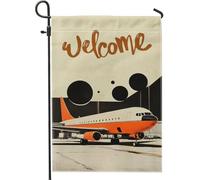 Drapeaux de jardin esthétiques en forme d'avion 30,5 x 45,7 cm double face pour décoration extérieure, motif aéroport uni du milieu du siècle, drapeau de maison, drapeau vintage cool pour extérieur
