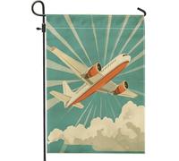 Drapeaux de jardin esthétiques en forme d'avion - 30,5 x 45,7 cm - Double face pour décoration extérieure - Motif vintage rétro uni - Drapeau de maison - Années 70 - Cool - Petit drapeau de pelouse