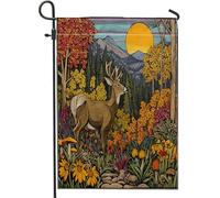 Drapeaux de jardin esthétiques en forme de cerf d'automne 30,5 x 45,7 cm double face pour décoration extérieure, drapeau d'automne vintage à motif animal sauvage, drapeau de maison, drapeau rétro cool