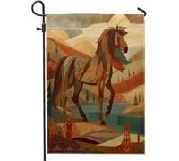 Drapeaux de jardin esthétiques en forme de cheval des bois d'automne - 30,5 x 45,7 cm - Double face pour décoration extérieure - Automne bohème - Animal sauvage - En toile - Vintage - Petit drapeau de