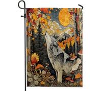 Drapeaux de jardin esthétiques en forme de loup d'automne - 30,5 x 45,7 cm - Double face pour décoration extérieure - Motif animal sauvage vintage - Drapeau de maison - Rétro cool - Petit drapeau de