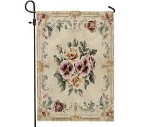 Drapeaux de jardin esthétiques en forme de pensée - 30,5 x 45,7 cm - Double face pour décoration extérieure - Motif floral vintage - Drapeau de maison - Fleur victorienne - Petit drapeau de pelouse
