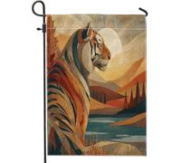 Drapeaux de jardin esthétiques en forme de tigre de la forêt d'automne - 30,5 x 45,7 cm - Double face pour décoration extérieure - Motif animal sauvage - Automne bohème - En toile - Vintage - Petit