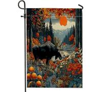 Drapeaux de jardin esthétiques en forme d'élan d'automne 30,5 x 45,7 cm double face pour décoration extérieure, drapeau d'automne vintage à motif animal sauvage, drapeau de maison, drapeau rétro cool