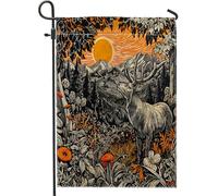 Drapeaux de jardin esthétiques en forme d'élan de la forêt d'automne de 30,5 x 45,7 cm pour l'extérieur, drapeaux verticaux d'automne vintage en lin pour maison, drapeau rétro cool pour cour, pelouse