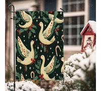 Drapeaux de jardin esthétiques en forme d'oie de Noël 30,5 x 45,7 cm pour l'extérieur, drapeau vertical rétro en lin standard, pour les vacances du Nouvel An, la cour, la pelouse, la décoration