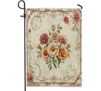 Drapeaux de jardin esthétiques en zinnia de 30,5 x 45,7 cm double face pour décoration extérieure, drapeau vintage groovy en toile pour maison, fleur victorienne, petit drapeau de pelouse