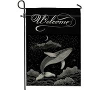 Drapeaux de jardin esthétiques noirs en forme de baleine - 30,5 x 45,7 cm - Double face pour décoration extérieure - Vintage - Vie marine - Drapeau de maison en toile - Drapeau rétro pour jardin