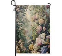 Drapeaux de jardin esthétiques printaniers d'hortensia 30,5 x 45,7 cm double face pour décoration extérieure, fleur victorienne en toile, drapeau de maison, drapeau floral rétro pour extérieur, petit