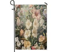 Drapeaux de jardin esthétiques printaniers en forme de glaïeul, 30,5 x 45,7 cm pour extérieur, victorien, vintage, floral, standard, vertical, en lin, pour maison, cour, jardin, pelouse, décoration