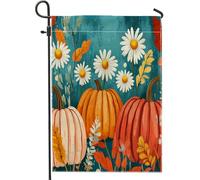 Drapeaux de jardin esthétiques rétro automnaux en forme de marguerite 30,5 x 45,7 cm double face pour l'extérieur, citrouille d'automne verticale, drapeaux de maison, drapeaux vintage pour cour, cour