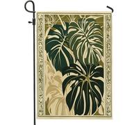 Drapeaux de jardin esthétiques rétro en pot de 30,5 x 45,7 cm double face pour extérieur, drapeaux de pelouse en toile de jute standard vintage Monstera standard, feuilles de jardin, petites maisons